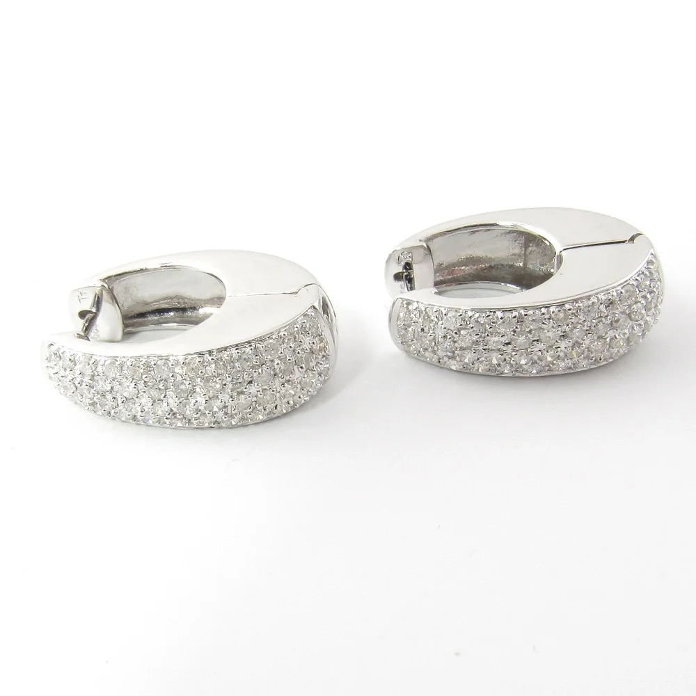 Vintage 14 Karat White Gold Diamond Hoop Earrings #4889 - Picture 3 of 9